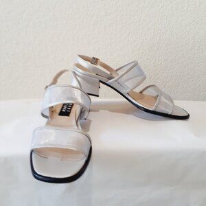 Stuart Weitzman Silver Strappy Square-Toe Block Heel Sandals